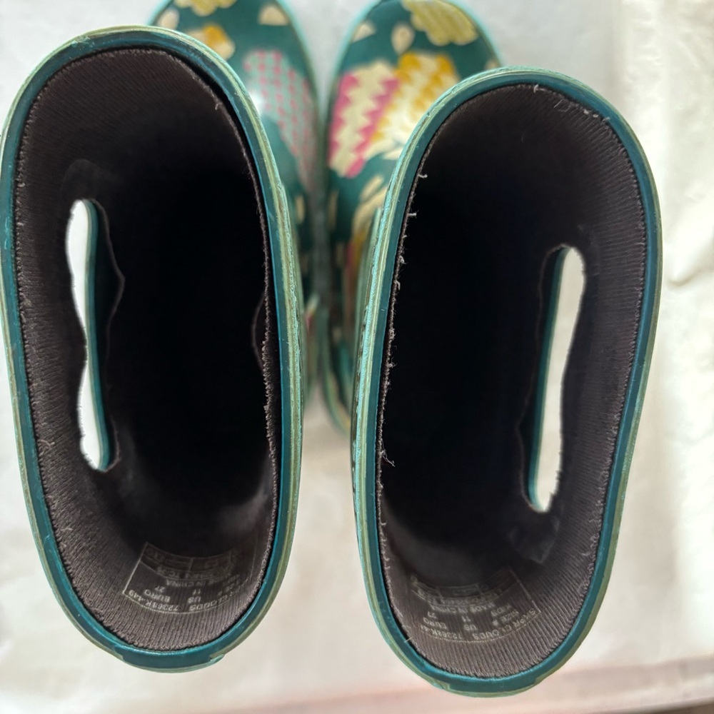 Bogs Skipper Cloud Rain boots Blue and Yellow Floral SZ 11 Worn - Picture 11 of 14